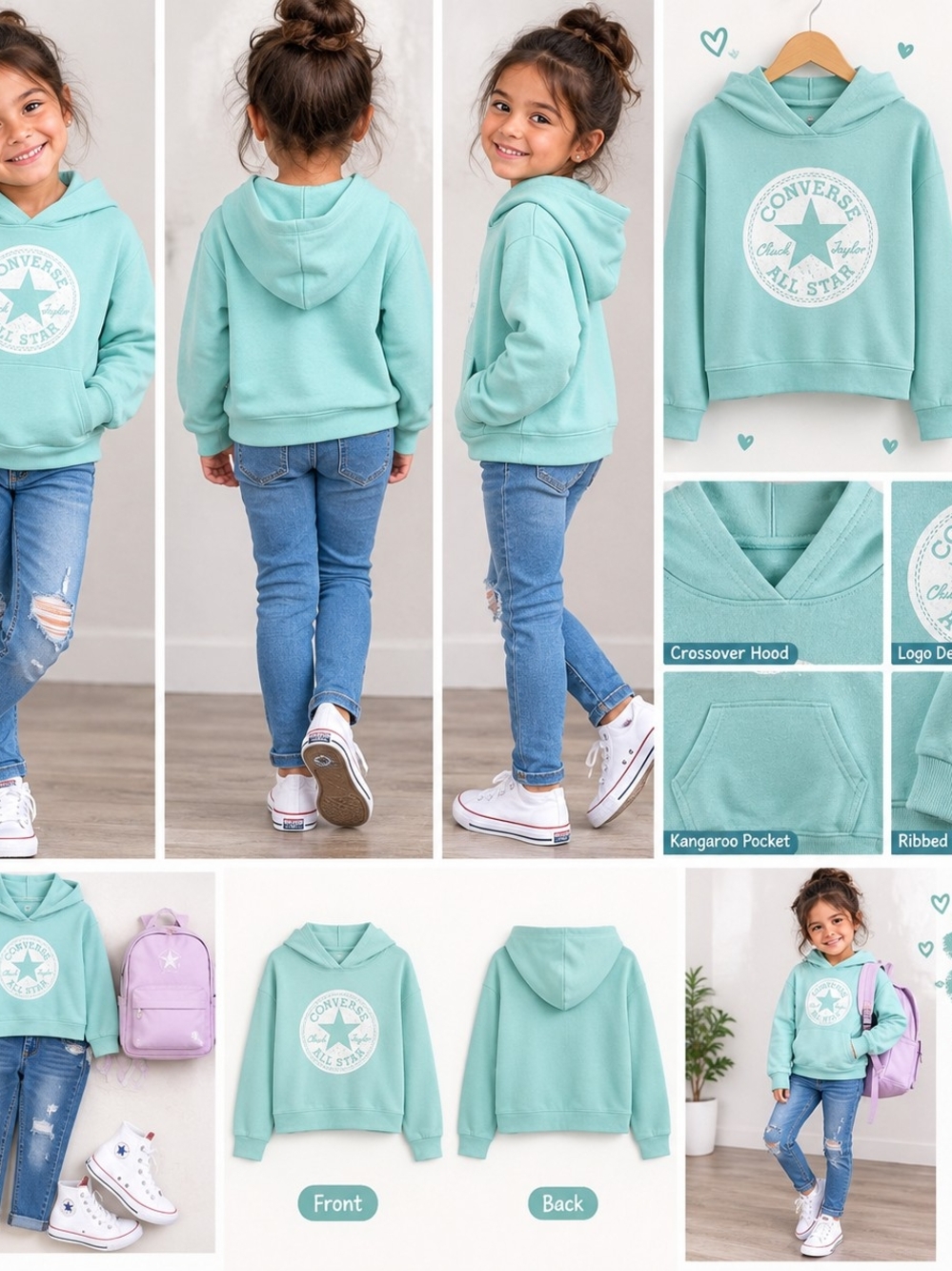 Converse Kids Mint Green All Star Hoodie Size M 10/12